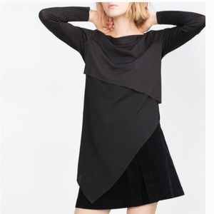 Zara Asymmetrical Long Sleeve Black Top. Size Large.